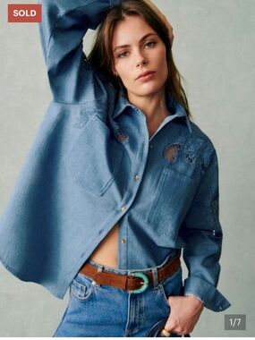Sezane Naora Shirt Chambray size 36 runs large